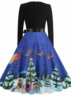 Women's Christmas Casual Dress Swing Dress Midi Dress Blue Purple Royal Blue Light Blue White Long Sleeve Santa Claus Elk Tree Bow Print Winter Fall V Neck Vacation Vintage 2022 S M L XL -LIGHTINTHEBOX Shop vryzly1666927317669