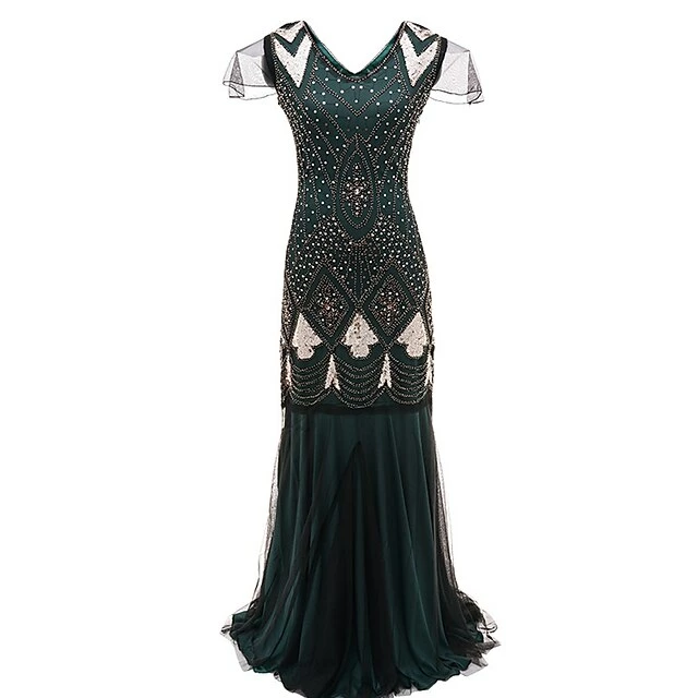 Women's Retro 1920s Sequin Dress Long Dress Maxi Dress Party Evening Party Sequins Mesh Geometric V Neck Short Sleeve Regular Fit Spring Fall 2023 Black Red S M L XL 5 Women's Retro 1920s Sequin Dress Long Dress Maxi Dress Party Evening Party Sequins Mesh Geometric V Neck Short Sleeve Regular Fit Spring Fall 2023 Black Red S M L XL - Image 3