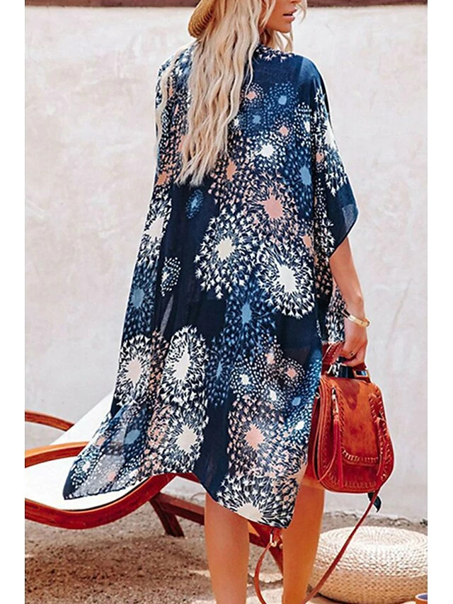 Women's Swimwear Cover Up Beach Top Normal Swimsuit UV Protection Printing Flower White Blue Green Bathing Suits New Vacation Stylish 14 Women's Swimwear Cover Up Beach Top Normal Swimsuit UV Protection Printing Flower White Blue Green Bathing Suits New Vacation Stylish - Image 12