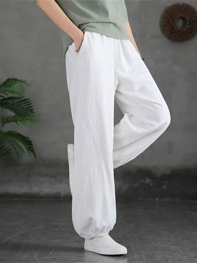 Women's Sweatpants Linen Pants Pants Trousers Full Length Vacation Vintage Street Daily Light Yellow Black M L Fall Winter 10 Women's Sweatpants Linen Pants Pants Trousers Full Length Vacation Vintage Street Daily Light Yellow Black M L Fall Winter - Image 8