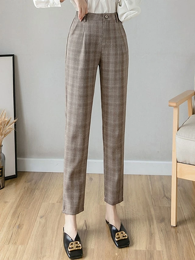 Women's Dress Pants Cropped Pants Ankle-Length Cotton Print Micro-elastic High Waist Fashion Streetwear Formal Work Grey Coffee S M Fall Winter 11 Women's Dress Pants Cropped Pants Ankle-Length Cotton Print Micro-elastic High Waist Fashion Streetwear Formal Work Grey Coffee S M Fall Winter - Image 9