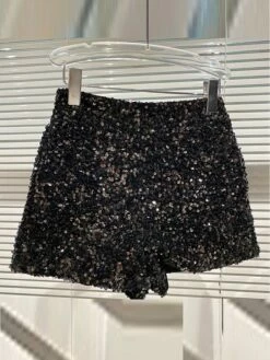 Women's Silver Black Sequin Shorts Micro-elastic Mid Waist Sparkle Party Street Silver Black S M Fall Winter -LIGHTINTHEBOX Shop vthgmu1693295375595