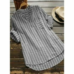 Blouse Women's Light Blue Black Khaki Stripes Button Front Office S 14 Blouse Women's Light Blue Black Khaki Stripes Button Front Office S -LIGHTINTHEBOX Shop vtmqbc1665633034930