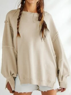 Hoodie Women's Black White Army Green Solid / Plain Color Split Daily Fashion Round Neck Loose Fit S -LIGHTINTHEBOX Shop vtnmde1697798994010