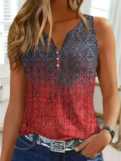 Women's Tank Top Black Light Green Wine Color Block Print Sleeveless Casual Basic V Neck Regular Fit