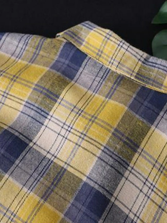 Women's Shirt Blouse Cotton Yellow Pink Khaki Plaid Button Print Long Sleeve Daily Going Out Weekend Streetwear Casual Shirt Collar Regular Fit Spring Fall Winter 11 Women's Shirt Blouse Cotton Yellow Pink Khaki Plaid Button Print Long Sleeve Daily Going Out Weekend Streetwear Casual Shirt Collar Regular Fit Spring Fall Winter - Image 9
