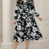 Women's Work Dress Casual Dress Swing Dress Fashion Winter Dress Daily Midi Dress Ruched Print V Neck Long Sleeve Floral Loose Fit Black Fall Winter S M L XL -LIGHTINTHEBOX Shop vueske1695645234328