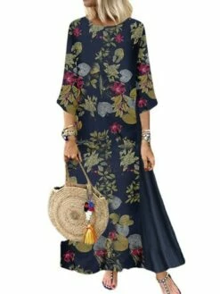 Women's Plus Size Holiday Dress Floral Crew Neck Print 3/4 Length Sleeve Fall Spring Casual Maxi Long Dress Causal Daily Dress / Linen 9 Women's Plus Size Holiday Dress Floral Crew Neck Print 3/4 Length Sleeve Fall Spring Casual Maxi Long Dress Causal Daily Dress / Linen -LIGHTINTHEBOX Shop vufrgk1631504231470