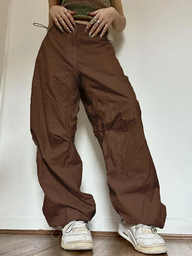 Women‘s Cargo Parachute pants Trousers Baggy Full Length Cotton Blend Side Pockets Baggy Micro-elastic Mid Waist Fashion Casual Weekend Black Brown S M Summer Spring &Fall 7 Women‘s Cargo Parachute pants Trousers Baggy Full Length Cotton Blend Side Pockets Baggy Micro-elastic Mid Waist Fashion Casual Weekend Black Brown S M Summer Spring &Fall - Image 5