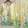 Women's Shirt Pants Sets Yellow Pink Blue Floral Print Half Sleeve Holiday Weekend Basic Round Neck Regular Fit Fall & Winter -LIGHTINTHEBOX Shop vvhiyt1679314516333