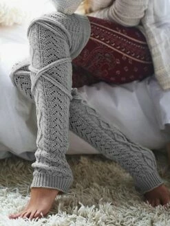 Women's Stockings Thigh-High Crimping Socks Winter Tights Thermal Warm High Elasticity Hole Winter Wine Beige Grey