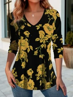 Women's Designer Shirt T Shirt Tee Yellow Pink Blue Floral Print Long Sleeve Holiday Weekend Fashion V Neck Regular Fit Floral Painting Spring &Fall 13 Women's Designer Shirt T Shirt Tee Yellow Pink Blue Floral Print Long Sleeve Holiday Weekend Fashion V Neck Regular Fit Floral Painting Spring &Fall -LIGHTINTHEBOX Shop vvvkur1697767748421