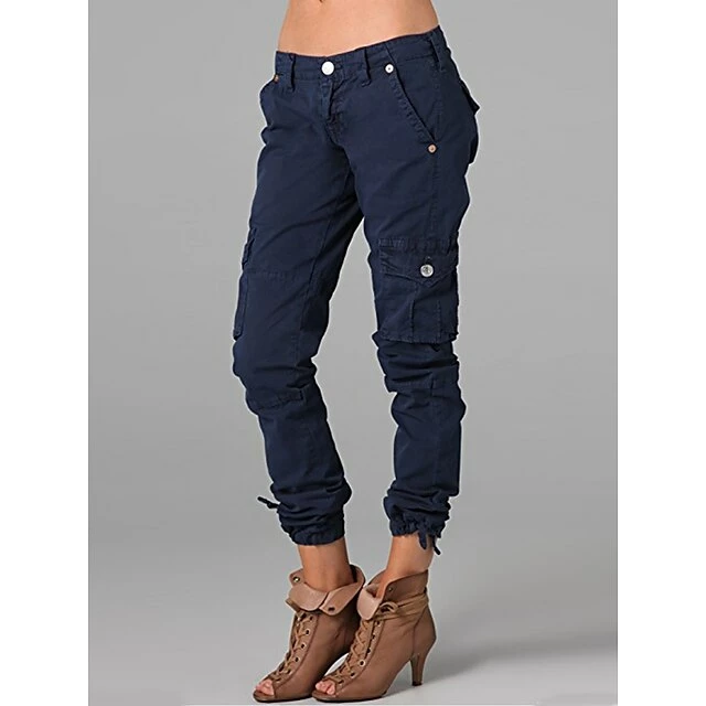 Blue Buttoned Plain Casual Cargo Pants 4 Blue Buttoned Plain Casual Cargo Pants - Image 2