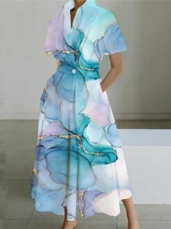 Women's Shirt Dress Casual Dress Swing Dress Maxi Long Dress Outdoor Office Daily Polyester Fashion Modern Shirt Collar Button Pocket Short Sleeve Summer Spring 2023 Loose Fit Black White Pink Floral