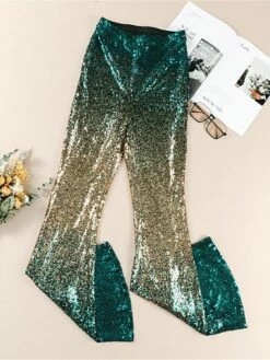 Women's Flared Pants Pants Trousers Black Silvery Blue High Waist Fashion Streetwear Party Street Daily Sequins Micro-elastic Full Length Breathability Gradient S M L XL 2XL -LIGHTINTHEBOX Shop vxasqn1691564852012