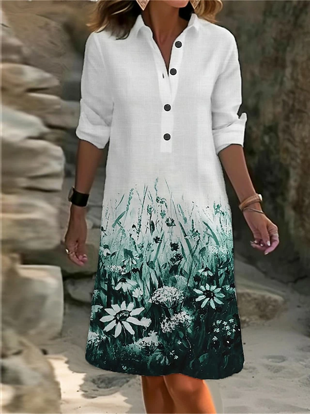 Women's Shirt Dress Casual Dress Cotton Linen Dress Midi Dress Polyester Fashion Casual Daily Outdoor Daily Vacation Shirt Collar Button Pocket Long Sleeve Summer Spring Fall 2023 Loose Fit White 4 Women's Shirt Dress Casual Dress Cotton Linen Dress Midi Dress Polyester Fashion Casual Daily Outdoor Daily Vacation Shirt Collar Button Pocket Long Sleeve Summer Spring Fall 2023 Loose Fit White - Image 2