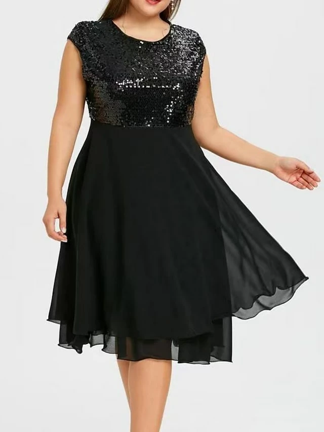 Women‘s Plus Size Curve Party Dress Sequin Dress Homecoming Dress Solid Color Midi Dress Short Sleeve Mesh Patchwork Crew Neck Classic Party Black White Spring Summer XL 3XL 4XL 5XL 3 Women‘s Plus Size Curve Party Dress Sequin Dress Homecoming Dress Solid Color Midi Dress Short Sleeve Mesh Patchwork Crew Neck Classic Party Black White Spring Summer XL 3XL 4XL 5XL