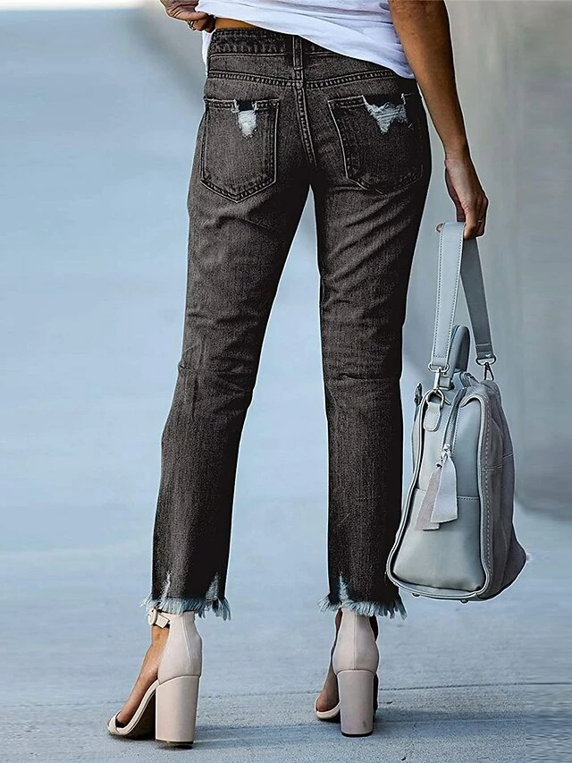 Women‘s Low Rise Jeans Skinny Pants Trousers Full Length Denim Ripped Micro-elastic Mid Waist Fashion Streetwear Street Daily Black Dark Navy S M Fall Winter 5 Women‘s Low Rise Jeans Skinny Pants Trousers Full Length Denim Ripped Micro-elastic Mid Waist Fashion Streetwear Street Daily Black Dark Navy S M Fall Winter - Image 3