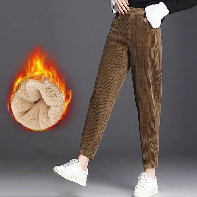 Women‘s Fleece Corduroy Pants Chinos Trousers Ankle-Length Side Pockets Micro-elastic Mid Waist Fashion Casual Weekend Black Brown S M 8 Women‘s Fleece Corduroy Pants Chinos Trousers Ankle-Length Side Pockets Micro-elastic Mid Waist Fashion Casual Weekend Black Brown S M - Image 6