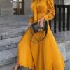 Women's Sheath Dress Maxi Long Dress Yellow Black Red Long Sleeve Ruched Bow Summer Round Neck Hot Casual Slim 2021 S M L XL 1 Women's Sheath Dress Maxi Long Dress Yellow Black Red Long Sleeve Ruched Bow Summer Round Neck Hot Casual Slim 2021 S M L XL -LIGHTINTHEBOX Shop wbpcfb1596095187787