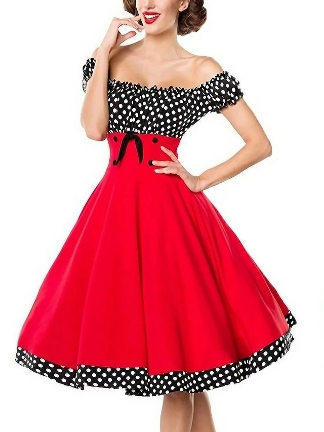 Women‘s Christmas Swing Dress Vintage Dress Midi Dress Black Red Short Sleeve Polka Dot Ruched Fall Spring Summer Off Shoulder Vintage Style Vacation Weekend 2022 S M L XL XXL 3 Women‘s Christmas Swing Dress Vintage Dress Midi Dress Black Red Short Sleeve Polka Dot Ruched Fall Spring Summer Off Shoulder Vintage Style Vacation Weekend 2022 S M L XL XXL