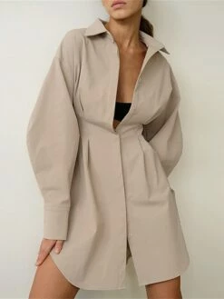Women's Shirt Dress Casual Dress Mini Dress Outdoor Daily Date Polyester Fashion Basic Shirt Collar Button Long Sleeve Fall Winter 2023 Regular Fit Black White Brown Pure Color S M L -LIGHTINTHEBOX Shop wbqspc1695644830172