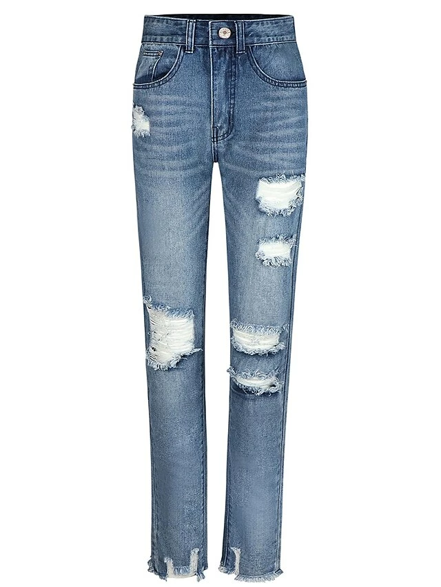 Women‘s Low Rise Jeans Skinny Pants Trousers Full Length Denim Ripped Micro-elastic Mid Waist Fashion Streetwear Street Daily Black Dark Navy S M Fall Winter 19 Women‘s Low Rise Jeans Skinny Pants Trousers Full Length Denim Ripped Micro-elastic Mid Waist Fashion Streetwear Street Daily Black Dark Navy S M Fall Winter - Image 17