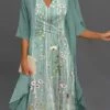 Women's Two Piece Dress Set Casual Dress Print Dress Outdoor Daily Fashion Streetwear Knot Front Print Midi Dress V Neck Half Sleeve Floral Regular Fit Green Summer Spring S M L XL XXL