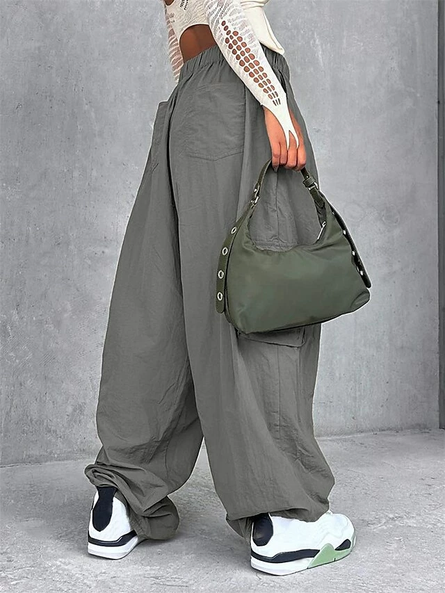 Women‘s Cargo Parachute pants Wide Leg Trousers Full Length Fashion Streetwear Street Daily Grey XS S Fall Winter 4 Women‘s Cargo Parachute pants Wide Leg Trousers Full Length Fashion Streetwear Street Daily Grey XS S Fall Winter - Image 2