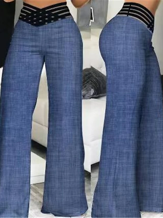 Women's Wide Leg Pants Trousers Full Length High Cut Micro-elastic High Waist Fashion Streetwear Party Daily Wear Robin's Egg Blue Black S M Fall Winter 8 Women's Wide Leg Pants Trousers Full Length High Cut Micro-elastic High Waist Fashion Streetwear Party Daily Wear Robin's Egg Blue Black S M Fall Winter - Image 6