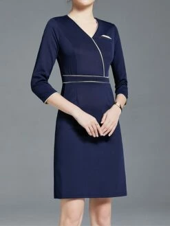 Women's Work Dress Sheath Dress Semi Formal Dress Fashion Office Daily Workfashion Mini Dress Patchwork Zipper V Neck 3/4 Length Sleeve Plain Regular Fit Navy Blue Fall Winter S M L XL XXL -LIGHTINTHEBOX Shop wdiqit1695030985755