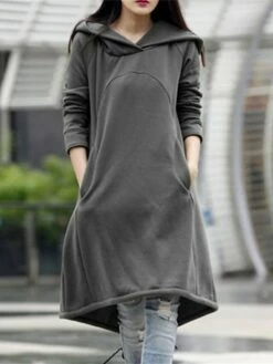 Women's Casual Dress Hoodie Dress Winter Dress Midi Dress Pocket Outdoor Street Daily Fashion Streetwear Hooded Long Sleeve 2023 Loose Fit Black Army Green Gray Color S M L XL XXL Size -LIGHTINTHEBOX Shop wecjdd1694510139166