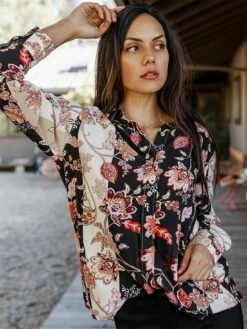 Women's Shirt Blouse Black Flower Button Print Long Sleeve Casual Holiday Going Out Fashion Streetwear Casual Shirt Collar Regular Fit Fall Winter -LIGHTINTHEBOX Shop wedyhg1697800834219