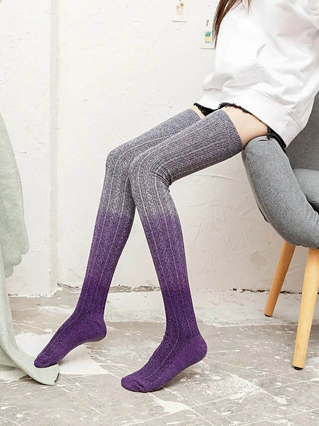 Women's Stockings Thigh-High Crimping Socks All Seasons Tights Thermal Warm Stretchy Knitting Fashion Casual Daily Purple One-Size 6 Women's Stockings Thigh-High Crimping Socks All Seasons Tights Thermal Warm Stretchy Knitting Fashion Casual Daily Purple One-Size - Image 4