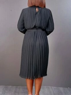 Women's Work Dress Casual Dress Black Dress Fashion Office Daily Workfashion Midi Dress Lace Up Pleated Crew Neck Long Sleeve Plain Regular Fit Black White Red Fall Winter S M L XL XXL -LIGHTINTHEBOX Shop weuvmf1695645185302