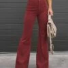 Women's Bell Bottom Pants Trousers Full Length Corduroy Pocket High Waist Fashion Streetwear Christmas Street Xmas Wine Black S M Winter Autumn / Fall
