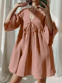 Women's Casual Dress Cotton Dress Swing Dress Mini Dress Cotton Fashion Modern Outdoor Daily Holiday V Neck Lace Up Ruched 3/4 Length Sleeve Fall Winter Autumn 2023 Loose Fit Light Green Blue Purple 30 Women's Casual Dress Cotton Dress Swing Dress Mini Dress Cotton Fashion Modern Outdoor Daily Holiday V Neck Lace Up Ruched 3/4 Length Sleeve Fall Winter Autumn 2023 Loose Fit Light Green Blue Purple -LIGHTINTHEBOX Shop wgewcy1692961108140