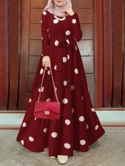 Women's Vintage Dress Kaftan Dress Polka Dot Dress Long Dress Maxi Dress Yellow Wine Navy Blue Long Sleeve Polka Dot Lace Up Spring Fall Winter Crew Neck Muslim Vacation Loose Fit 2023 S M L XL XXL -LIGHTINTHEBOX Shop wgjxjn1670928749069