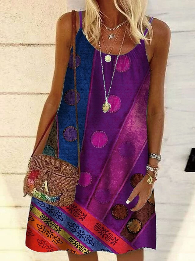 Women's Shift Dress Midi Dress Vintage Purple Vintage Green Vintage Gray Sleeveless Print Print Summer Spring Crew Neck Casual Daily 2023 S M L XL XXL 3XL 4XL 5XL 5 Women's Shift Dress Midi Dress Vintage Purple Vintage Green Vintage Gray Sleeveless Print Print Summer Spring Crew Neck Casual Daily 2023 S M L XL XXL 3XL 4XL 5XL - Image 3