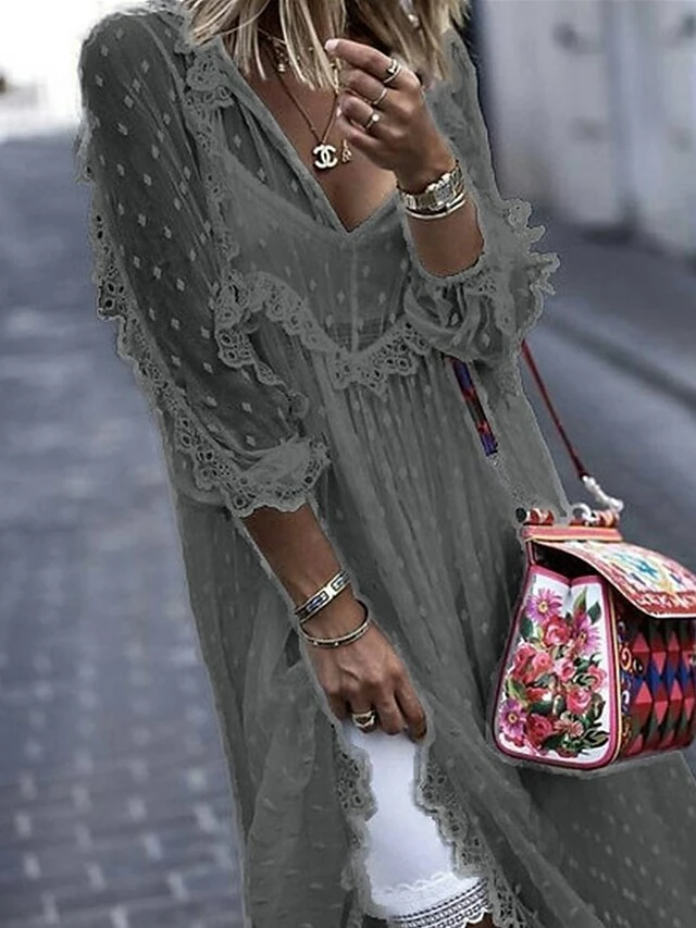 Women's Casual Dress Plain Dress Long Dress Maxi Dress Asymmetrical Home Daily Holiday Fashion V Neck 3/4 Length Sleeve 2023 Loose Fit White Yellow Pink Color S M L XL XXL Size 6 Women's Casual Dress Plain Dress Long Dress Maxi Dress Asymmetrical Home Daily Holiday Fashion V Neck 3/4 Length Sleeve 2023 Loose Fit White Yellow Pink Color S M L XL XXL Size - Image 4