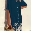 Women's Shirt Dress Casual Dress Midi Dress Outdoor Office Daily Polyester Fashion Modern Shirt Collar Button Print 3/4 Length Sleeve Summer Spring Fall 2023 Loose Fit Wine Navy Blue Blue Leaf S M L 1 Women's Shirt Dress Casual Dress Midi Dress Outdoor Office Daily Polyester Fashion Modern Shirt Collar Button Print 3/4 Length Sleeve Summer Spring Fall 2023 Loose Fit Wine Navy Blue Blue Leaf S M L -LIGHTINTHEBOX Shop whidps1691045257173