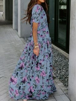 Women's Long Dress Maxi Dress Swing Dress Print Dress Floral Streetwear Casual Outdoor Holiday Going Out Print Short Sleeve V Neck Dress Loose Fit Black White Red Spring S M L XL XXL -LIGHTINTHEBOX Shop whoqsh1682499336493