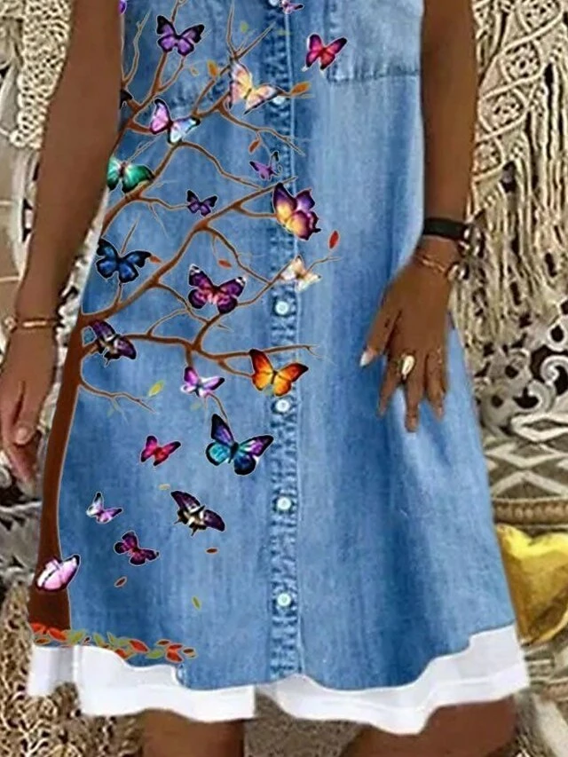 Women‘s Casual Dress Midi Dress Blue Sleeveless Animal Print Spring Summer Boat Neck Casual 2023 S M L XL XXL 3XL 5 Women‘s Casual Dress Midi Dress Blue Sleeveless Animal Print Spring Summer Boat Neck Casual 2023 S M L XL XXL 3XL - Image 3