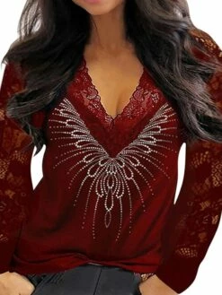 Women's Blouse Cotton Black Red Navy Blue Plain Lace Long Sleeve Daily Weekend Streetwear Basic V Neck Regular Fit Spring Fall Winter 11 Women's Blouse Cotton Black Red Navy Blue Plain Lace Long Sleeve Daily Weekend Streetwear Basic V Neck Regular Fit Spring Fall Winter -LIGHTINTHEBOX Shop wistbx1637667660670