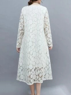 Women's Work Dress Lace Dress Black Dress Fashion Midi Dress Lace Crew Neck Long Sleeve Plain Loose Fit Black White Pink Fall Winter M L XL XXL 3XL -LIGHTINTHEBOX Shop wjzfjv1693300594072