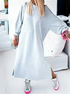 Women's Casual Dress Sweatshirt Dress Winter Dress Long Dress Maxi Dress Split Outdoor Street Daily Active Fashion Crew Neck Long Sleeve 2023 Loose Fit Gray Color S M L XL Size -LIGHTINTHEBOX Shop wkcicc1695292950882