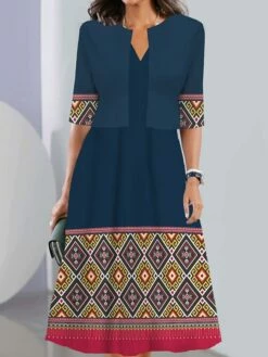 Women's Two Piece Dress Set Casual Dress Tank Dress Outdoor Daily Vintage Casual Pocket Print Midi Dress V Neck 3/4 Length Sleeve Geometric Color Block Regular Fit Black Pink Wine Summer Spring S M L -LIGHTINTHEBOX Shop wkdxff1690441704251