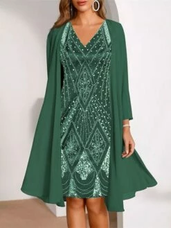 Women's Dress Set Two Piece Dress Church Dress Midi Dress Black Wine Purple Long Sleeve Geometric Print Summer Spring Fall V Neck Fashion Wedding Guest Spring Dress 2023 M L XL XXL 3XL -LIGHTINTHEBOX Shop wkjkas1650878410334