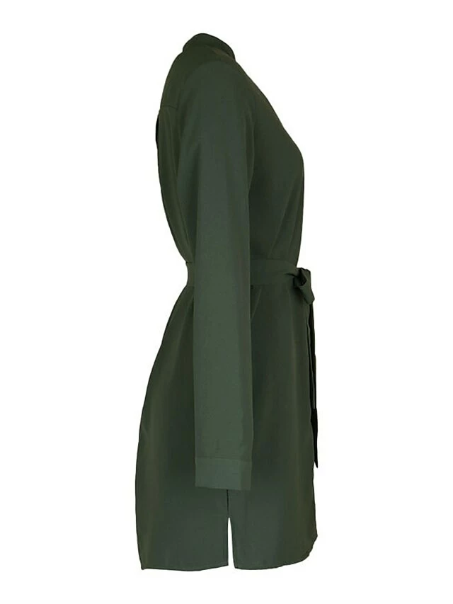 Women's Work Dress Casual Dress Semi Formal Dress Fashion Office Daily Workfashion Mini Dress Lace Up Button V Neck Long Sleeve Plain Loose Fit Army Green Fall Winter S M L XL 9 Women's Work Dress Casual Dress Semi Formal Dress Fashion Office Daily Workfashion Mini Dress Lace Up Button V Neck Long Sleeve Plain Loose Fit Army Green Fall Winter S M L XL - Image 7