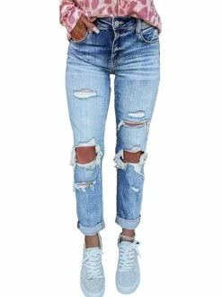 Women's Jeans Skinny Pants Trousers Full Length Denim Ripped Micro-elastic Mid Waist Fashion Streetwear Street Daily Blue S M Fall Winter -LIGHTINTHEBOX Shop wlxcut1693811774533